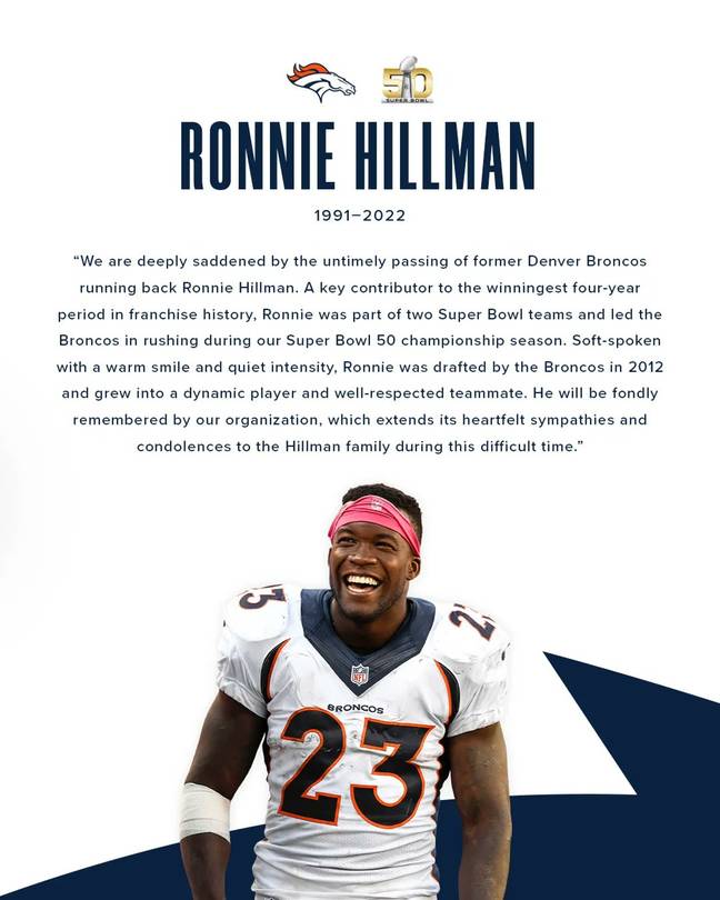 His former team paid tribute to him on social media. Credit: Twitter/Denver Broncos