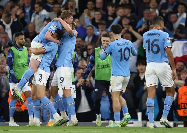 Manchester City celebrate scoring a goal. Image: Alamy 