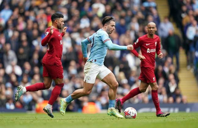 Jack Grealish in action for Manchester City against Liverpool (Image: Alamy)