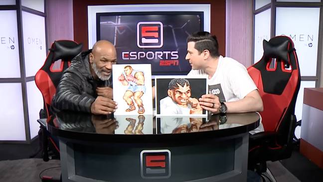 Mike Tyson was shown photos of Balrog from Capcom’s Street Fighter series by presenter Arda Ocal. Credit: ESPN/YouTube