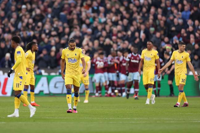 Everton's players during the West Ham game. (Image Credit: Alamy)