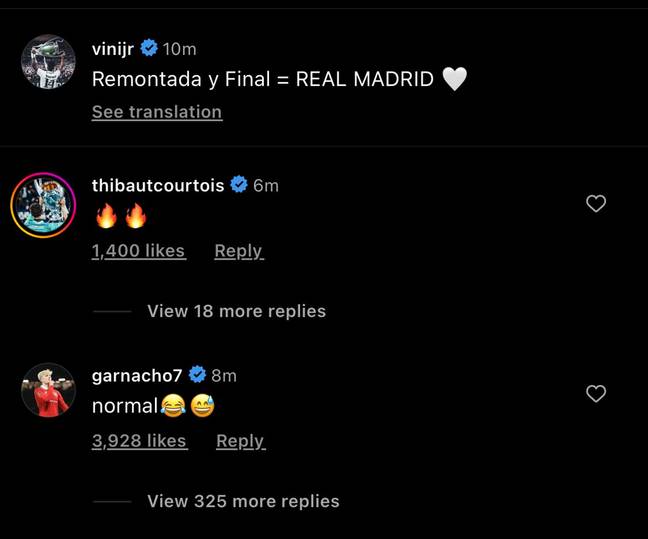 Garnacho's reply. Image: Instagram