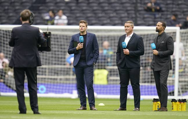 BT Sport's Jake Humprey, Paul Robinson and Rio Ferdinand before the Premier League match at the Tottenham Hotspur Stadium. Image: PA