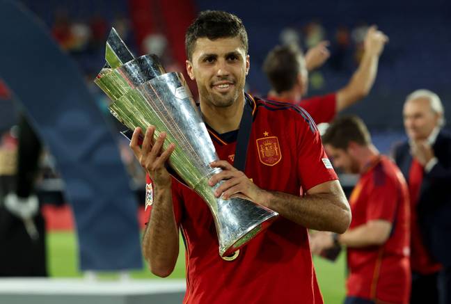 Rodri celebrates with the Nations League trophy. Image: Alamy 