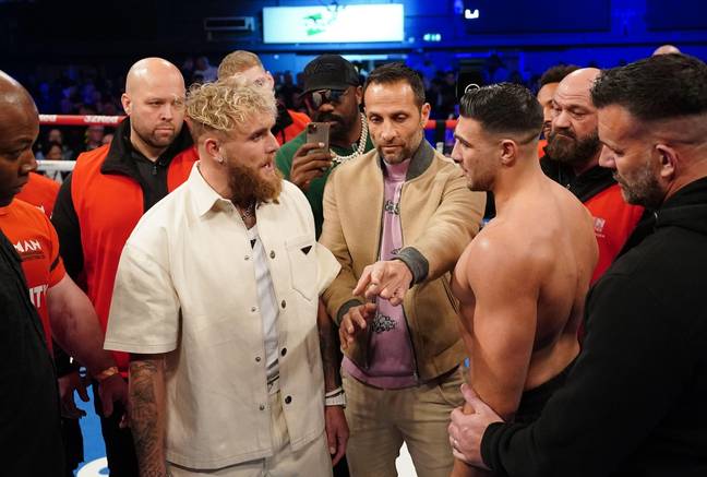 Jake Paul and Tommy Fury face-off. Image: Alamy 