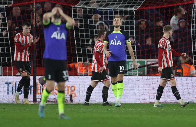 Kane after missing a chance against Sheffield United. Image: Alamy