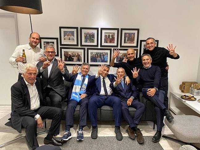 Guardiola and his mates celebrate the win. Image: Instagram