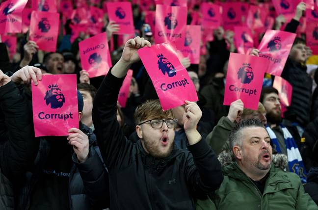 Everton fans protested against their Premier League points deduction (Image: Getty)