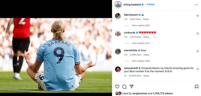 Suarez's comment on Haaland's post. Image: Instagram