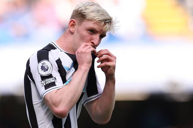 Gordon kisses the Newcastle badge after his first goal for the club. Image: Alamy