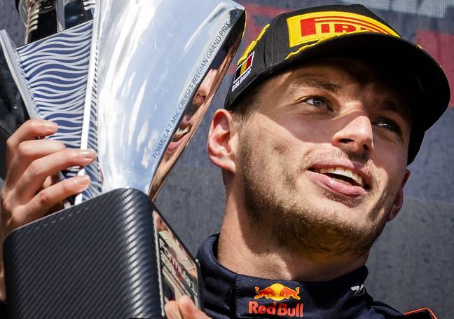 Max Verstappen on the podium after winning the Belgium Grand Prix. Image: Getty