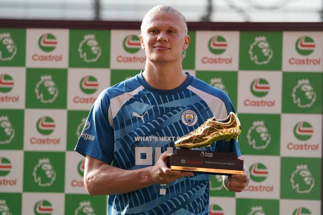 Erling Haaland with the Premier League Golden Boot award. Image: Getty