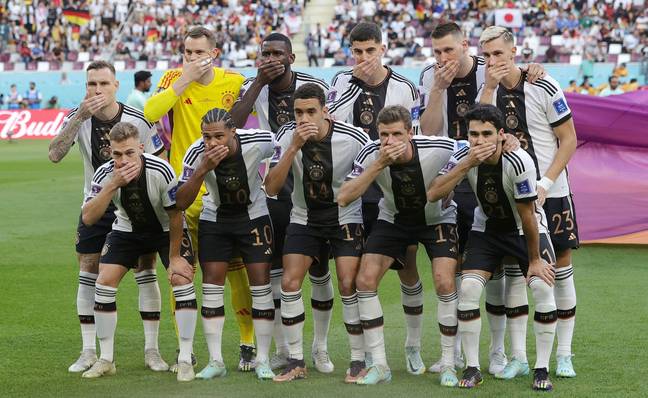 Germany players protested ahead of their opening World Cup game. Image: Alamy