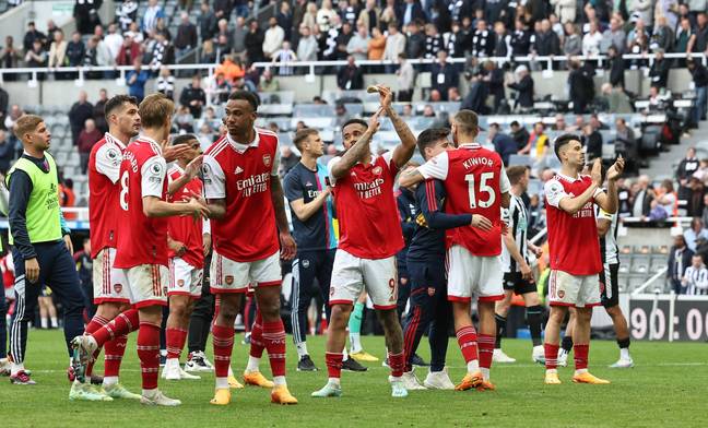 Arsenal players celebrate their win against Newcastle United. Image: Alamy 