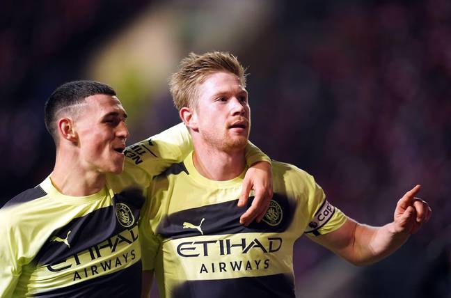 Kevin De Bruyne and Phil Foden are two of the highest earning midfielders in Premier League history. Image: Alamy 