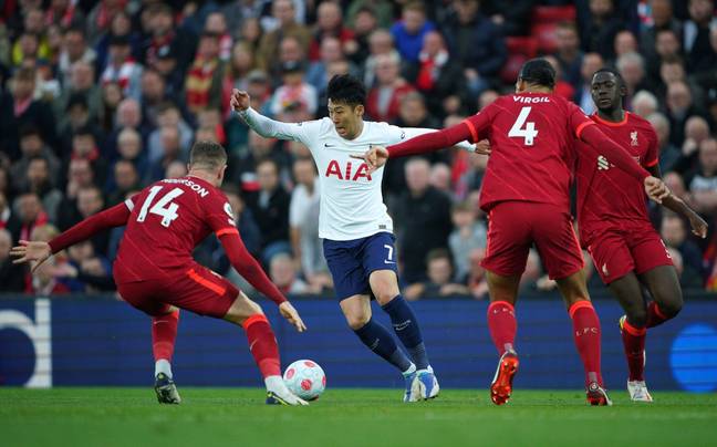 Son Heung-min and Harry Kane in action during Liverpool vs. Tottenham. Image: Alamy 