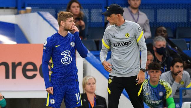 Timo Werner in discussion with Thomas Tuchel. (Alamy)