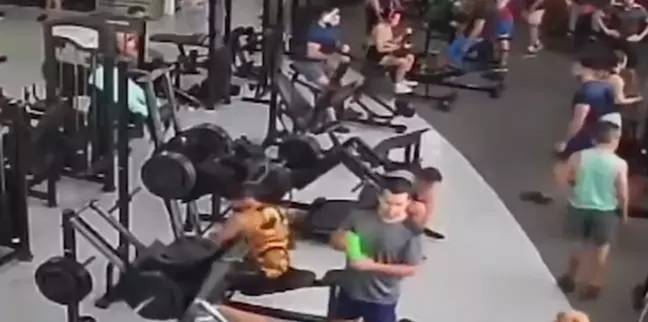 The incident took place at the 220 Fit gym in Brazil. Credit: CCTV