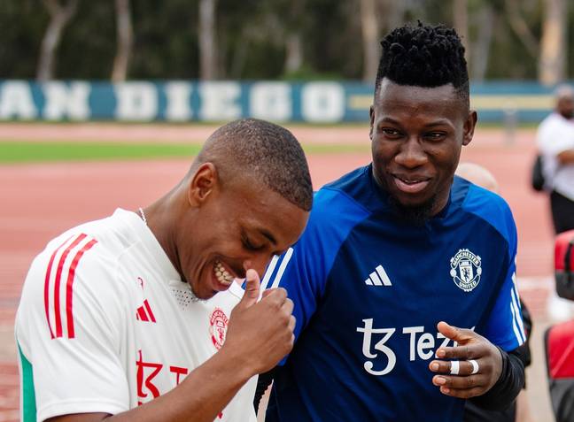 Martial in training with new goalkeeper Andre Onana. (Image Credit: Getty)