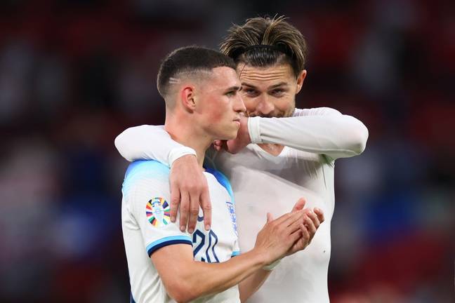 Phil Foden and Jack Grealish during England's Euro 2024 qualifier. Image: Getty