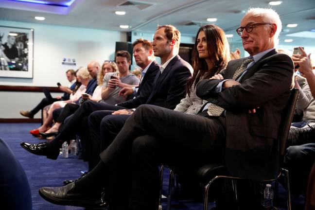Petr Cech, Marina Granovskaia and Bruce Buck during a Chelsea press conference. (Alamy)