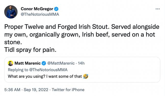 McGregor's response to be accused of using steroids. Image: Twitter