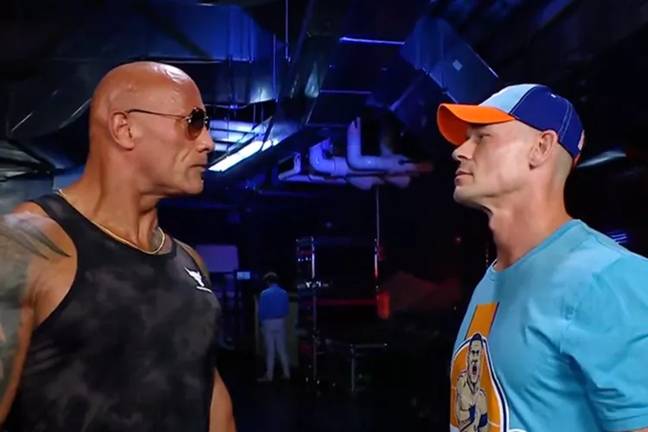 The Rock and John Cena reunited backstage during Friday's WWE SmackDown. Credit: WWE/X