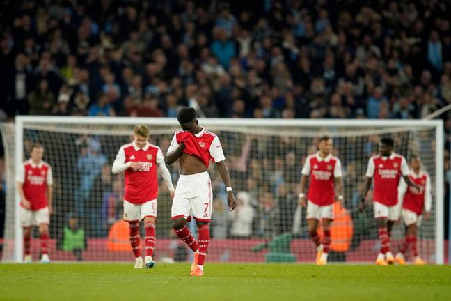 Arsenal players dejected after conceding their third goal against City. Image: Alamy