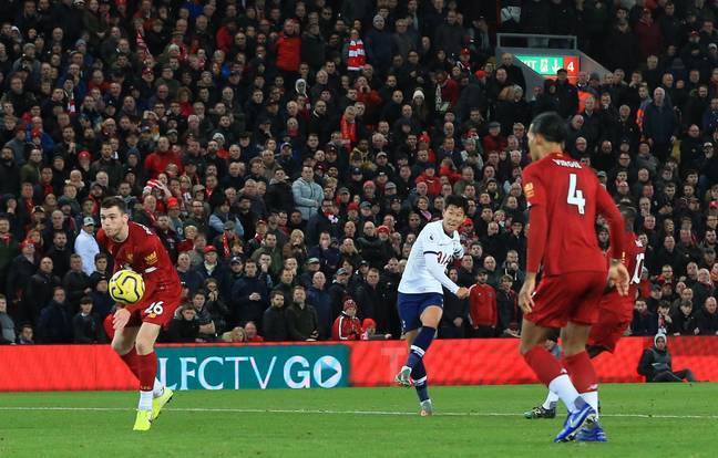 Son Heung-min in action against Liverpool. Image: Alamy 