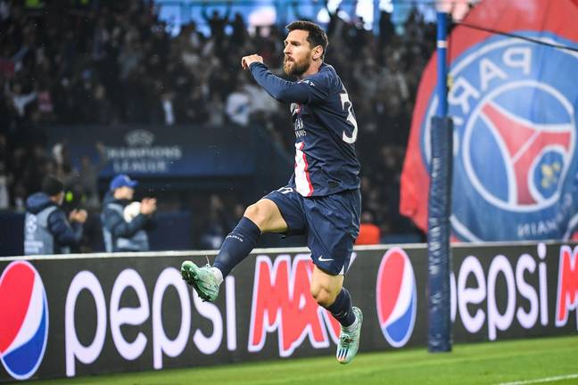 Messi celebrates after scoring vs Haifa. Image: Alamy