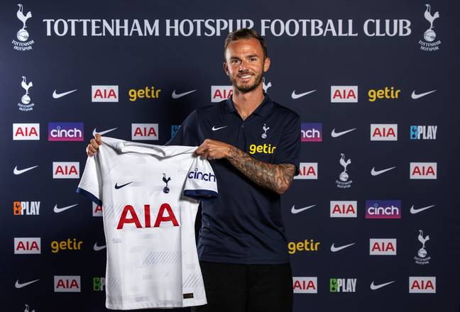 James Maddison during his Tottenham unveiling. Image: Getty