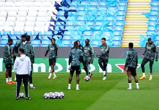 Real Madrid players train at the Etihad. Image: Alamy 