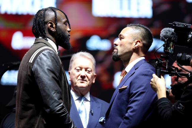Deontay Wilder and Joseph Parker face-off. Image: Getty 