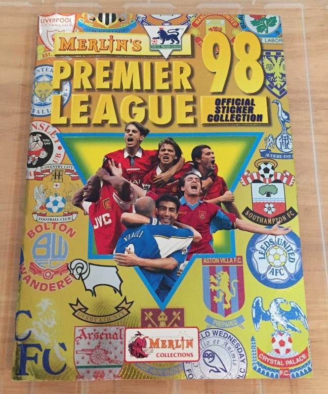 The iconic cover of the 1998 Premier League sticker album.