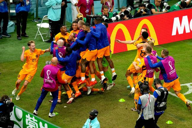 Netherlands celebrate their dramatic equaliser. Image: Alamy
