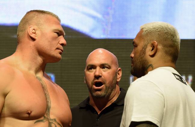 White alongside Lesnar and Mark Hunt in 2016. (Image Credit: Getty)