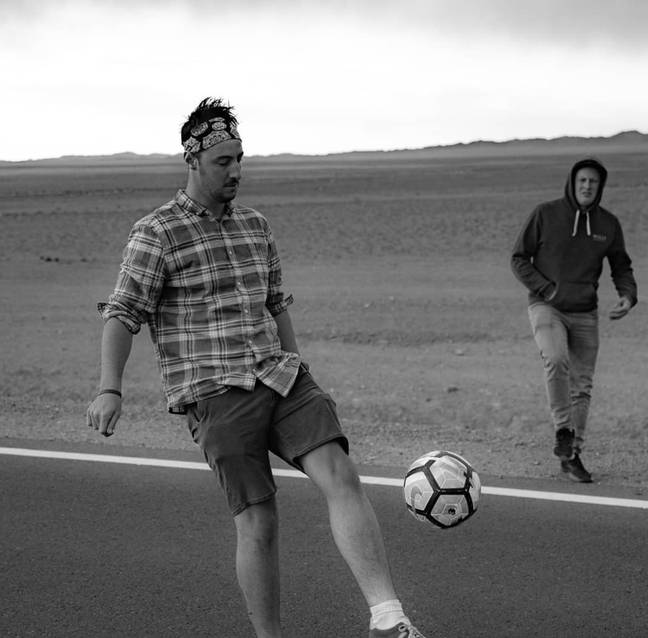 Ollie having a kickabout during his travels in Mongolia. Image credit: Instagram/jenksollie