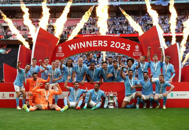 Manchester City celebrate winning the FA Cup. Image: Alamy 