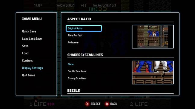 Evercade VS Options Menu / Credit: Blaze Entertainment