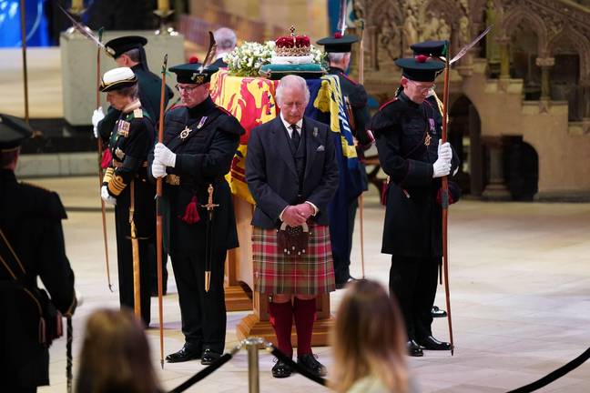 King Charles III, Princess Anne, Prince Andrew and Prince Edward stood vigil around the Queen's coffin. Credit: PA Images / Alamy Stock Photo