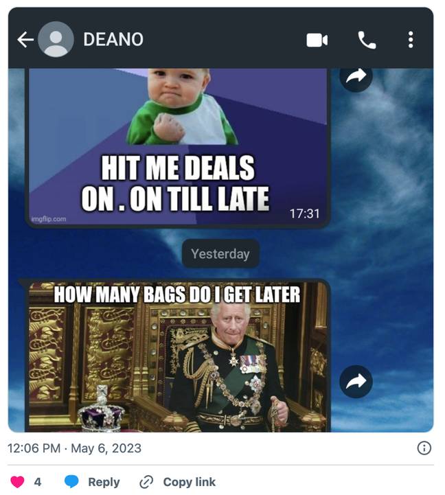 He's probably not actually called Deano. Credit: Twitter/ @fuckbrucewillis