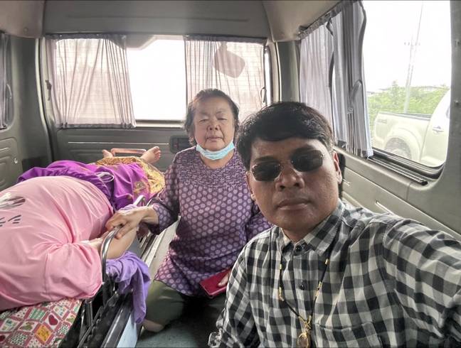 Chataporn Sriphonla shocked her family after waking up en route to her own funeral. Credit: Viral Press