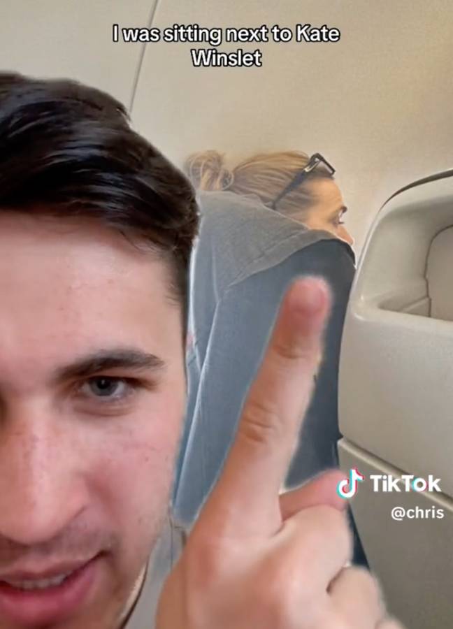 Imagine being stuck on a flight with Kate Winslet after you've just played the Titanic theme tune out loud by mistake. Credit: TikTok/ @chris
