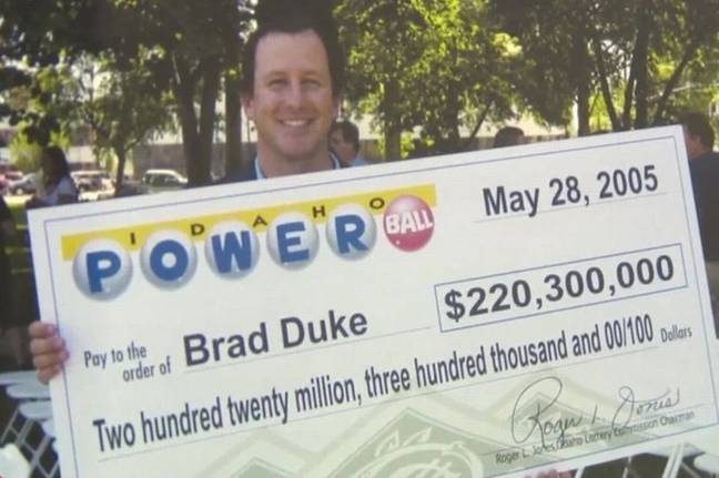 Brad Duke celebrating his Powerball jackpot win in 2005. Credit: KTVB