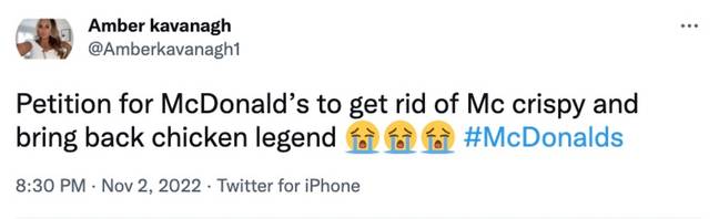 Some McDonald's fans are calling for the return of the Chicken Legend. Credit: Twitter