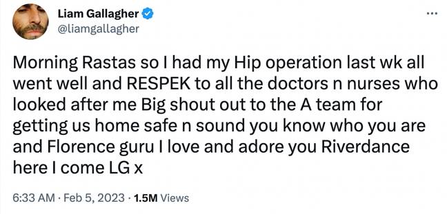 Gallagher had a hip operation last week. Credit: Twitter