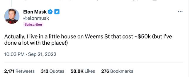 Musk has turned the home into a three bedroom. Credit: Twitter/@elonmusk