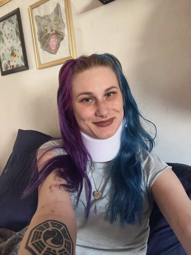 Amanda struggled with the neck brace initially. Credit: Jam Press