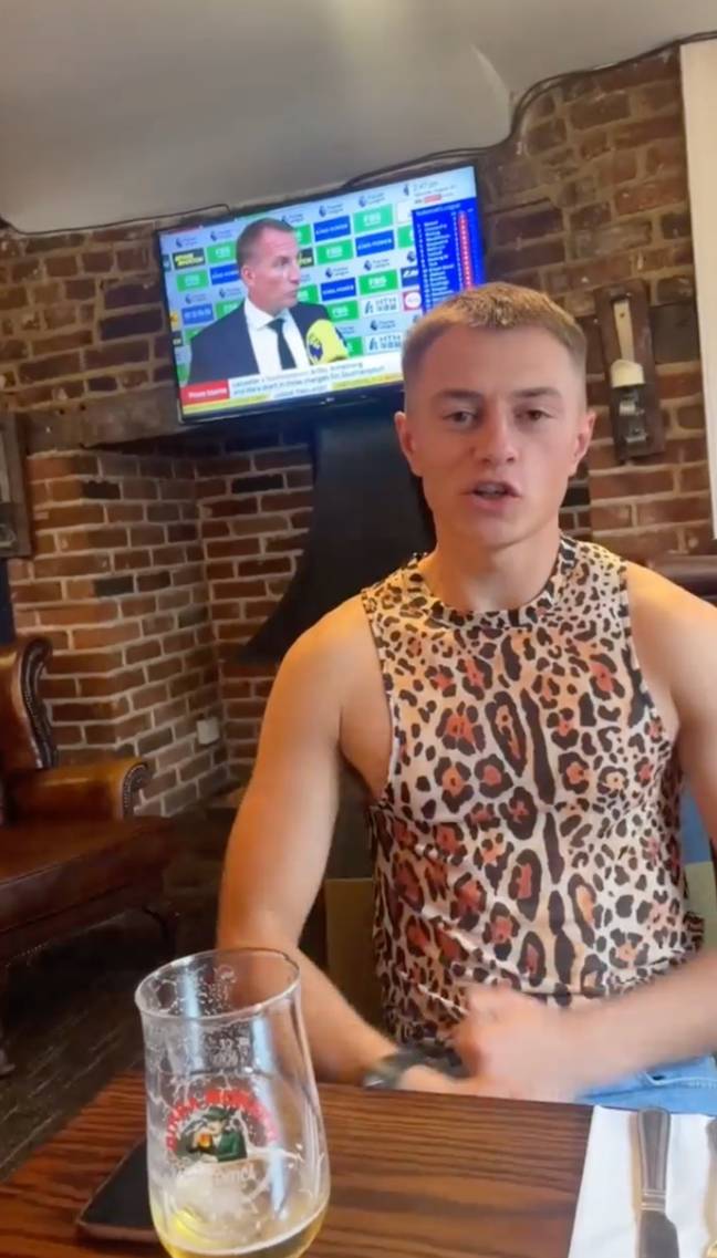 One of the lads had to wear a leopard print vest after losing a bet. Credit: TikTok/@jacksrustyspoons1246