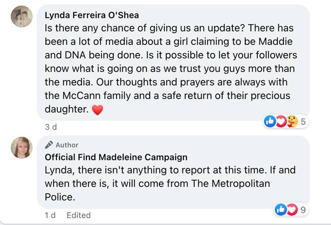 The McCann's response. Credit: Official Find Madeleine Campaign/Facebook.